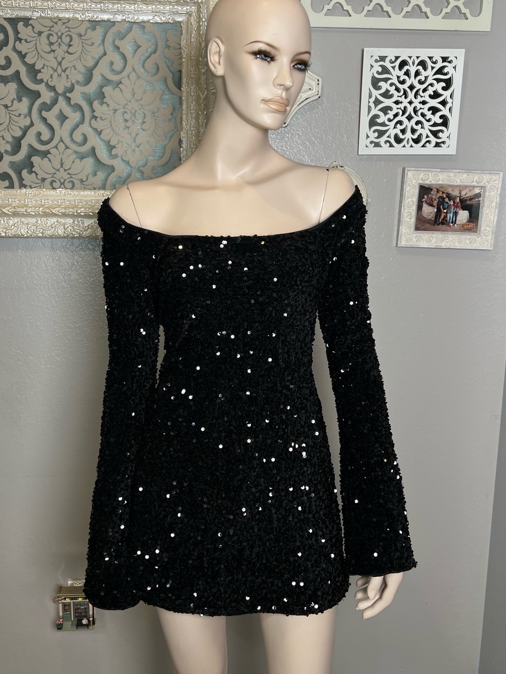 Princess Polly Black Sequin Off-Shoulder Mini Dress